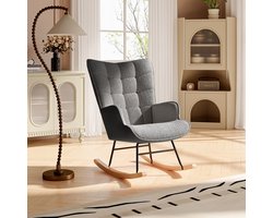 Schommelstoel, fauteuil, relaxfauteuil - fluwelen stof, gewatteerde armleuningen, schuim met hoge dichtheid, hoge rugleuning, poten van natuurlijk beukenhout - Grijs