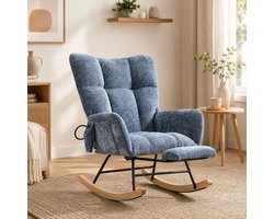 Schommelstoel - Fauteuil - Voedingsstoel - Comfortabele Relaxstoel - Leesstoel - Met voetenbank - Met een hoge rugleuning - Chenillestof - Geschikt voor woonkamer, slaapkamer en kantoor - Blauw