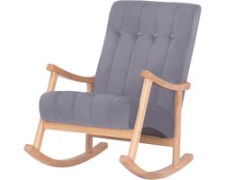Schommelstoel Fluweel - Relaxstoel Comfortstoel - Ontspannen Lezen - Rubberen Houten Glijders - 92 x 62 x 98 cm - Natura/Grijs