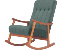 Schommelstoel Fluweel - Relaxstoel Lezen - Ontspannen Zitten - Robuuste Houten Basis - 92 x 62 x 98 cm - Rood