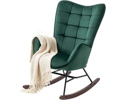 Schommelstoel Fluweel - Relaxstoel - Ontspannen Lezen - Comfortabel Schuim - 66x84x97 cm - Groen