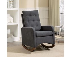 Schommelstoel – Gestoffeerde schommelstoel met zijzak – Babykamer glijstoel met hoge rugleuning en rubberhouten poten fauteuil – Comfortabele accentstoel voor woonkamer en slaapkamer – 86×66×65 cm – Grils