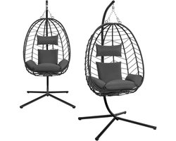 Schommelstoel - Hangende Ei-stoelen - Hangmat -Headrest - met Metalen Standaard - Zitkussen - Draagvermogen 150 kg - voor Tuin - Balkon - Terrasdecoratie - 102 x 100 x 196 cm - Donkergrijs