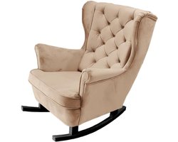 Schommelstoel Hout - Relaxstoel Luierstoel - Ontspannen Zitten - Hoogelastisch Schuim - 92 x 84 x 104 cm - Bloemenpatroon