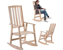 Schommelstoel Hout - Relaxstoel Tuinstoel - Ontspannen Zitten - Ergonomische Rugleuning - 80x56x115cm - Licht