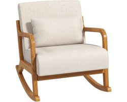 Schommelstoel in retrostijl - gemaakt van rubberhout - 64,5 cm x 92 cm x 81,5 cm - beige en bruin.