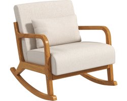 Schommelstoel in retrostijl-rubberhout-64-5 cm x 92 cm x 81-5 cm-beige + bruin