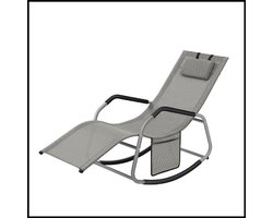 Schommelstoel Ligstoel - 151 cm Lengte - Ademend Kunststof Weefsel - Stalen Frame - Verstelbare Hoofdsteun - Anti-Kantelstop - Zijtas
