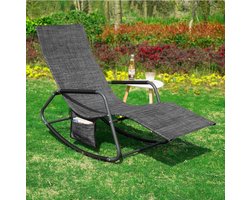 Schommelstoel, Ligstoel, Comfortabele Relaxstoel met Zijvak, Zonnebed, Ergonomische, voor Binnen, Buiten, Tuin, Terras en Zwembad en Woonkamer, Zwart