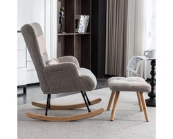 Schommelstoel – Lounge Stoel – Relaxstoel – Schommelzetel – Rocking Chair – Multicolor Velvet Bekleding – Rubberhouten Frame – Inclusief Voetensteun en Lendenkussen