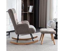 Schommelstoel – Lounge Stoel – Relaxstoel – Schommelzetel – Rocking Chair – Multicolor Velvet Bekleding – Rubberhouten Frame – Inclusief Voetensteun en Lendenkussen
