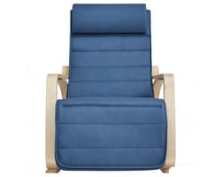 Schommelstoel loungestoel 55 x 121.5 x 84cm Blauw fauteuil met 5 standen verstelbare poten stevig houten frame maximaal draagvermogen 150 kg hoogdensiteitsschuimvulling voor comfortabel zitcomfort