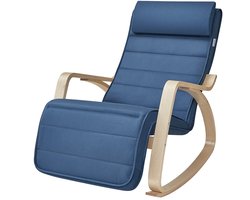 Schommelstoel Loungestoel Fauteuil 55x121,5x84 Cm Blauw Houten Frame 5 Standen Verstelbare Poten 150 Kg Draagvermogen Hoogdensiteitsschuim Woonkamer Slaapkamer Balkon