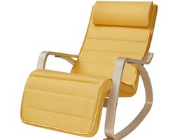 Schommelstoel Loungestoel Fauteuil 55x121,5x84 Cm Geel Houten Frame 5 Standen Verstelbare Poten 150 Kg Draagvermogen Hoogdensiteitsschuim Comfortabel Zitcomfort Woonkamer Slaapkamer Balkon Meteen In Huis