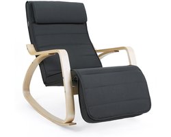 Schommelstoel loungestoel fauteuil met 5 standen verstelbare poten stevig houten frame maximaal draagvermogen 150 kg hoogdensiteitsschuimvulling voor comfortabel zitcomfort 55 x 115 x 91 cm Zwart