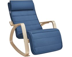 Schommelstoel loungestoel fauteuil met 5 standen verstelbare poten stevig houten frame maximaal draagvermogen 150 kg hoogdensiteitsschuimvulling voor comfortabel zitcomfort 55 x 80 x 91 cm Blauw