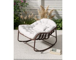 Schommelstoel - Loungestoel - Met Kussen - Meubel - Voor Buiten en Binnen - Tuin - Balkon - Woonkamer - Wit/Bruin