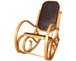Schommelstoel M41, draaifauteuil TV-fauteuil, massief hout ~ eiken look, bruin patchwork leer