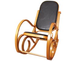Schommelstoel M41, draaifauteuil TV-fauteuil, massief hout ~ eiken look, patchwork leer zwart