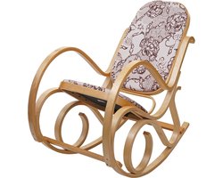 Schommelstoel M41, draaifauteuil TV-fauteuil, massief hout ~ eiken look, stof/textiel jacquard bruin