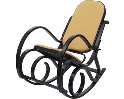 Schommelstoel M41, draaifauteuil TV-fauteuil, massief hout ~ walnoot look, stof/textiel geel