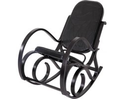Schommelstoel M41, draaifauteuil TV-fauteuil, massief hout ~ walnoot look, zwart patchwork leer
