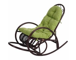 Schommelstoel MCW-C40, rotan fauteuil, bruin ~ groen kussen