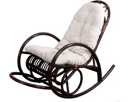 Schommelstoel MCW-C40, rotan fauteuil, bruin ~ wit kussen