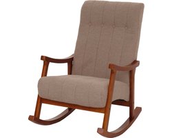 Schommelstoel MCW-K10, relaxfauteuil, hout MVG stof/textiel bouclé (450 g/m²) ~ taupe, frame in walnootlook