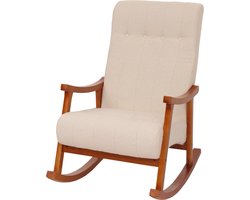 Schommelstoel MCW-K10, relaxfauteuil, hout MVG stof/textiel bouclé (450g/m²) ~ crème, frame walnoot-look