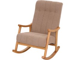 Schommelstoel MCW-K10, relaxfauteuil, hout MVG stof/textiel bouclé (450g/m²) ~ taupe, frame naturel