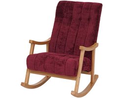 Schommelstoel MCW-K10, relaxfauteuil, hout MVG stof/textiel chenille (465 g/m²) ~ bordeaux, frame naturel