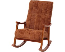 Schommelstoel MCW-K10, relaxfauteuil, hout MVG stof/textiel chenille (465 g/m²) ~ terracotta, frame in walnootlook