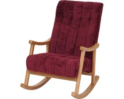 Schommelstoel MCW-K10, relaxfauteuil, hout MVG stof/textiel chenille (465g/m²) ~ bordeaux, frame naturel