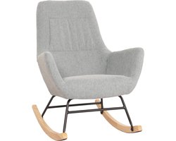 Schommelstoel MCW-N13, schommelstoel relaxfauteuil TV-fauteuil, massief hout metaal stof/textiel 320g/m² ~ grijs-groen