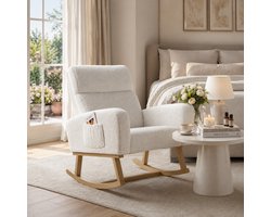 Schommelstoel met armleuningen - Fauteuil met rugsteun- Voedingsstoel met zijzakken - Relaxstoel babykamer - Wit