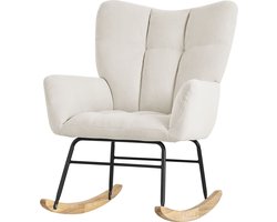 Schommelstoel met armleuningen in badstof beige tot 120 kg Houten schommelstoel Relaxfauteuil