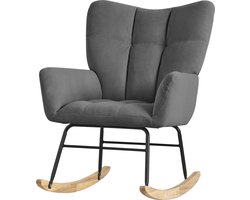 Schommelstoel met armleuningen in badstof donkergrijs tot 120 kg schommelstoel van natuurlijk hout Relaxfauteuil