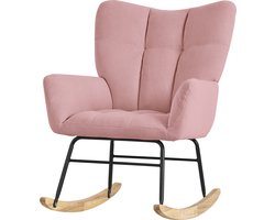 Schommelstoel met armleuningen in badstof roze tot 120 kg schommelstoel naturel hout Relaxfauteuil