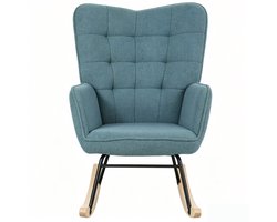 Schommelstoel met armleuningen lichtblauw 98x71x101 cm teddy fleece relaxstoel met houten glijvoeten gewatteerde rocking chair voor woonkamer en slaapkamer – baby- en leesstoel