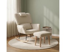 Schommelstoel met kruk, lamswollen stoel, 75x75x92,5 cm, beige
