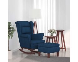 Schommelstoel met Kruk - Oorfauteuil Fluweel - Ontspannen Lezen - Massief Hout Frame - 97 x 65.1 x 36.3 cm