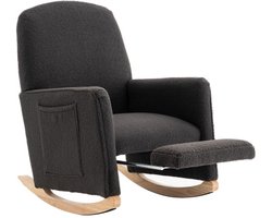 Schommelstoel met kruk, relaxstoel met voetenbank, schommelstoel voor binnen met hoge rugleuning voor de woonkamer, teddystof, grijs