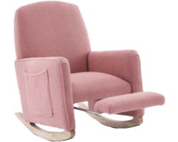 Schommelstoel met kruk, relaxstoel met voetenbank, schommelstoel voor binnen met hoge rugleuning voor de woonkamer, teddystof, roze