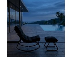 Schommelstoel met kruk, schommelstoel, schommelstoel, woonkamerstoel, relaxstoel, leesstoel met bekleding, outdoor lounge stoel, tot 150 kg, voor balkon, tuin (zwart, 100D x 77B x 70H cm)