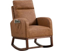 Schommelstoel - met kunstleren bekleding - Relaxstoel babykamer - Fauteuil - Voedingsstoel - bruin