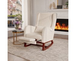 Schommelstoel met kussen – TV-stoel met voetensteun - Relaxstoel, loungestoel met zijzakken - fauteuil voor de woonkamer - Voedingsstoel voor de babykamer – Beige