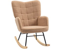 Schommelstoel met lusvormige bekleding in wollook - stalen frame - 71 x 98 x 101 cm - bruin