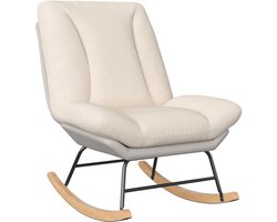 Schommelstoel met verstelbare rugleuning, verpleegstoel, schommelstoel, lounge schommelstoel voor woonkamer, slaapkamer, tuin, Linnen Beige,02