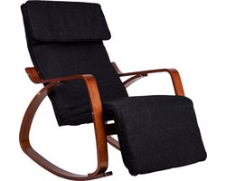 Schommelstoel met verstelbare voetsteun - berkenhout - zwart